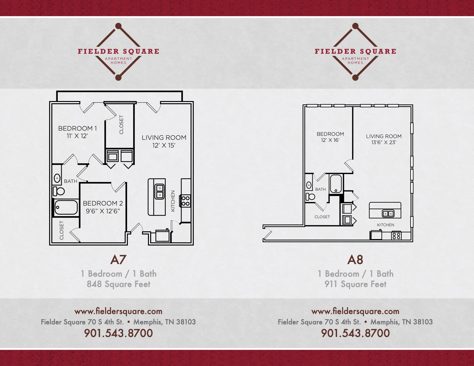 Floor plan for 1 bed, 1 bath, 956 sqft